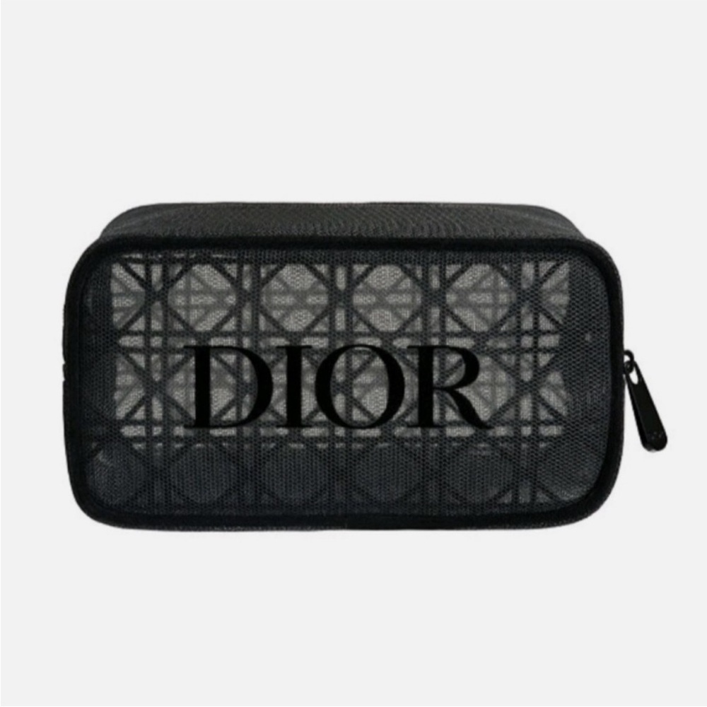 Dior Trousse Black Mesh cosmetics pouch  new 6.5”L x 3.5” H x 3.25”D